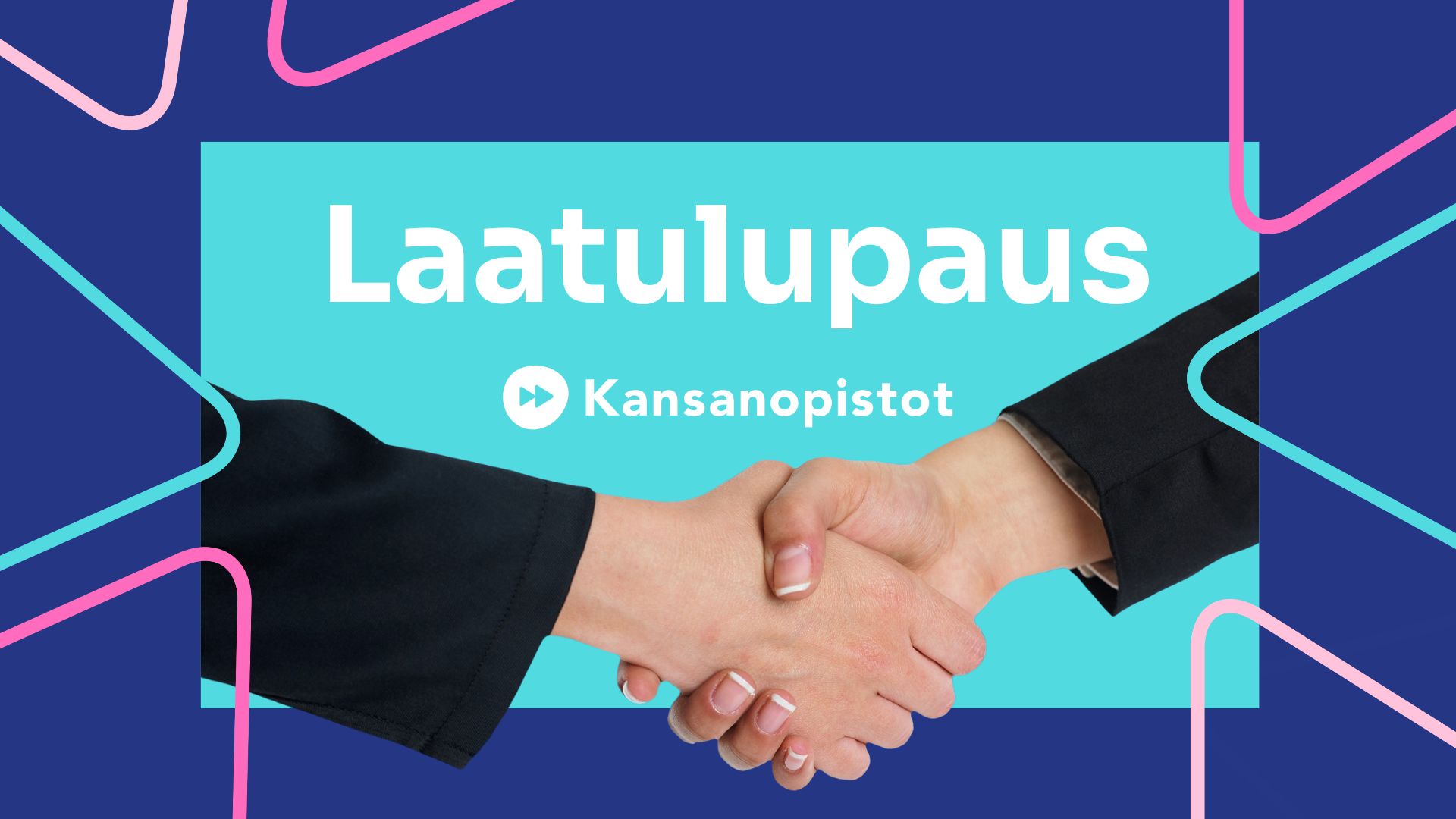 Kuvassa kaksi kättä kättelemässä, taustalla teksti "Laatulupaus Kansanopistot".