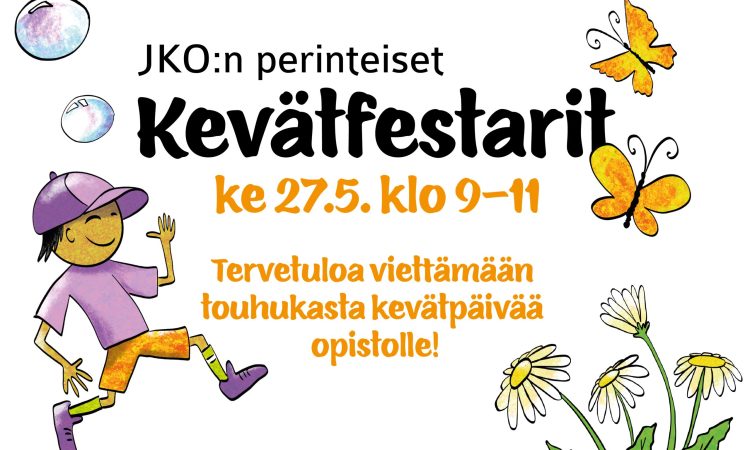 kevätfestareiden kuvitettu mainos